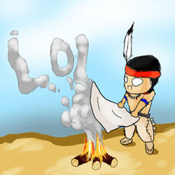 A cartoon of a Native American sending smoke signals.