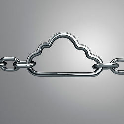 Cloud security, represented by a chain link in the shape of a cloud.