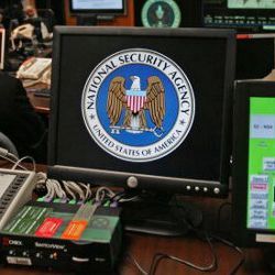 NSA logo on workstation at Fort Meade