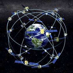 A representation of how the Global Positioning System provides planet-wide navigation data.