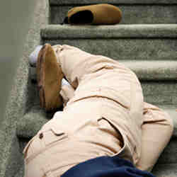 A senior who has fallen down some stairs.