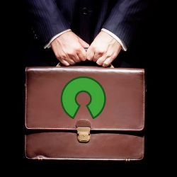 briefcase with open source symbol