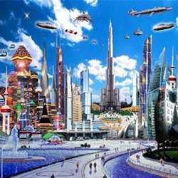 An artist's impression of a futuristic smart city.