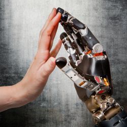 human hand and prosthetic hand