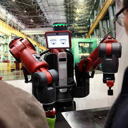 Rethink Robotics' Baxter robot can sense what needs to be done and adapt itself to the task. 