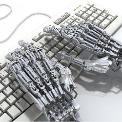 robot hands on keyboard