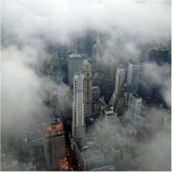 City through clouds