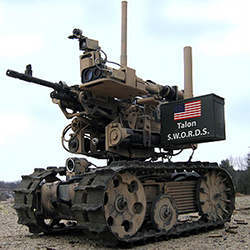 The SWORDS Talon armed unmanned ground vehicle, made by a U.S. subsidiary of Qinetiq. 