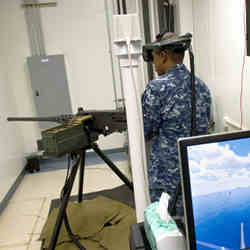 A sailor training at the U.S. Navy's Fleet Integrated Synthetic Training/Testing Facility. 