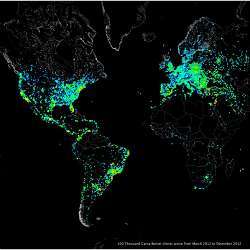 A map of the relative density of IPv4 addresses. 