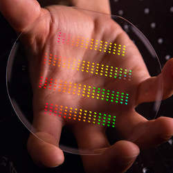 Nanomaterials arranged on a chip before being cut into their final forms.
