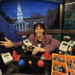 Rowan University professor Jennifer Kay with some of the Lego equipment she uses to teach computer science. 