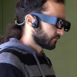 Doctoral student Pablo Revuelta Sanz demonstrates the sound-based assistive technology.