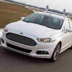 A Ford Fusion hybrid test car used in research on automated driving and other advanced technologies. 