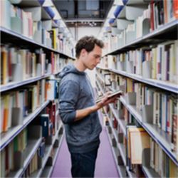 Reading library shelves