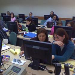 Women in a coding class. 