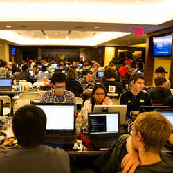 Participants hacking during the MHacks Hackathon 2013 in Ann Arbor, MI.