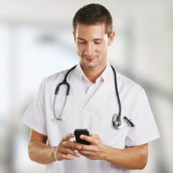 A doctor using a smartphone.