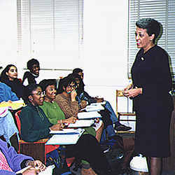 Johnnetta Cole, first African American female president of Spelman College, teaching physics.