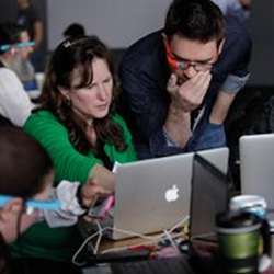 Developing at the Google Glass hackathon.