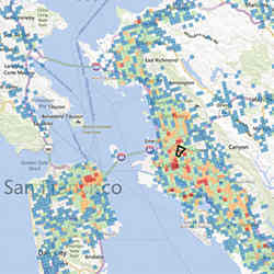 A map showing the locations of individual mobile device users.