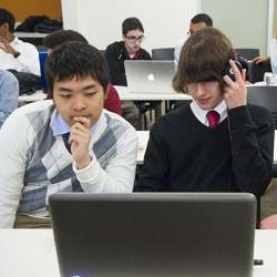 High school seniors taking part in a computer science "camp." 