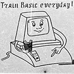 A pro-BASIC sign, as seen in a Russian school computer lab in the mid-1980s.
