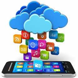 Artist's representation of smartphone apps in the cloud.