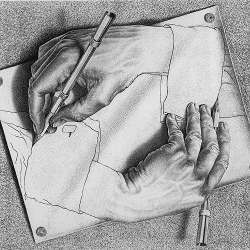 'Drawing Hands' by M.C. Escher.