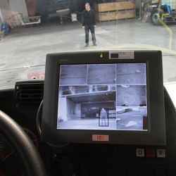 A view from the bus driver's seat of the SAFEBUS system in action.