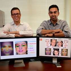 	  Enrique Ortiz and Afshin Dehfghan demonstrate the computer tool that matched images of Catherine Zeta Jones with her children.