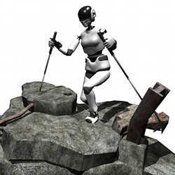 A robot using smart walking sticks. 