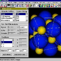 Screen capture of a PC-based three-dimensional molecular modeling program for drawing, displaying, and simulating the dynamic behavior of organic and biological molecules.