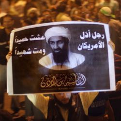 Egyptian Salafi holding poster of Osama Bin Laden
