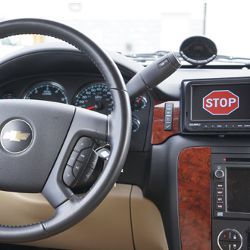 Stop sign on vehicle dashboard screen