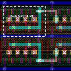 The transistors are formed by the vertical red bars in the image, which are 15nm in length.