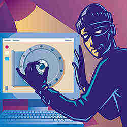 Artist's representation of a hacker attacking a home network. 