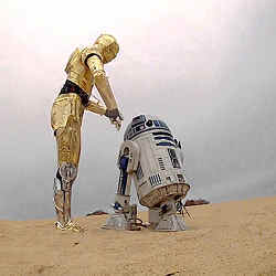 The Star Wars droids C3PO and R2D2.