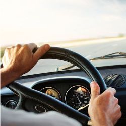 driver at stearing wheel