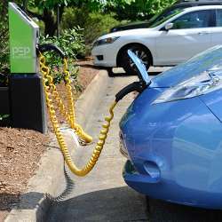 An electric vehicle recharging.