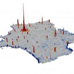 A population density map of France derived from more than 1 billion cellphone call records.