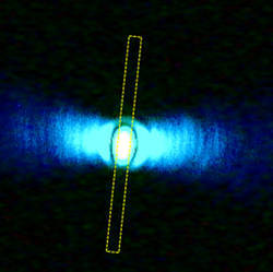 Light emitted from the underside of the cavity in this nanowire system.