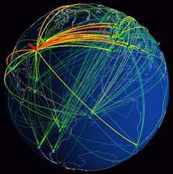 A representation of global Internet traffic.