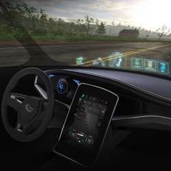 A drawing of a dashboard and windshield as designed by engineers at Visteon.