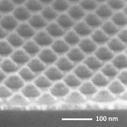 Magnetic tunnel junctions hidden under cones of tungsten used as an etch mask.