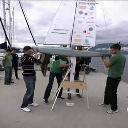 The team of University of British Columbia students testing the capabilities of its sailbot. 