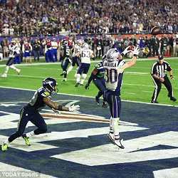 New England Patriots wide receiver Danny Amendola catching a touchdown pass in the 2015 Super Bowl.