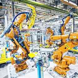 Robots at work in the Jaguar Land Rover factory in Halewood, U.K.