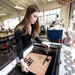 Laser cutting in TechShop's San Francisco facility.