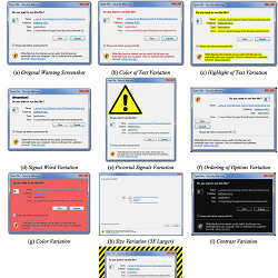 Polymorphic warning design variants.